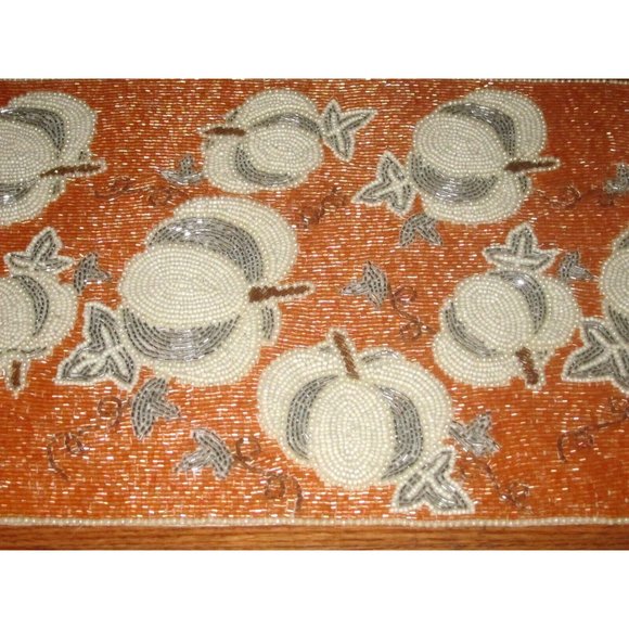 Pumpkin Beaded Table Runner Pearl White Orange Thanksgiving Halloween Rachel Roy - Picture 2 of 4